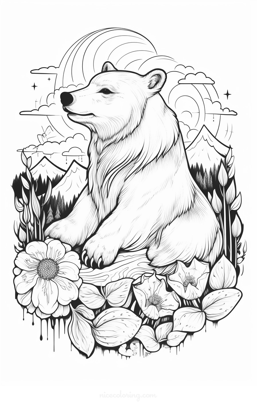 Bear family in the forest coloring page