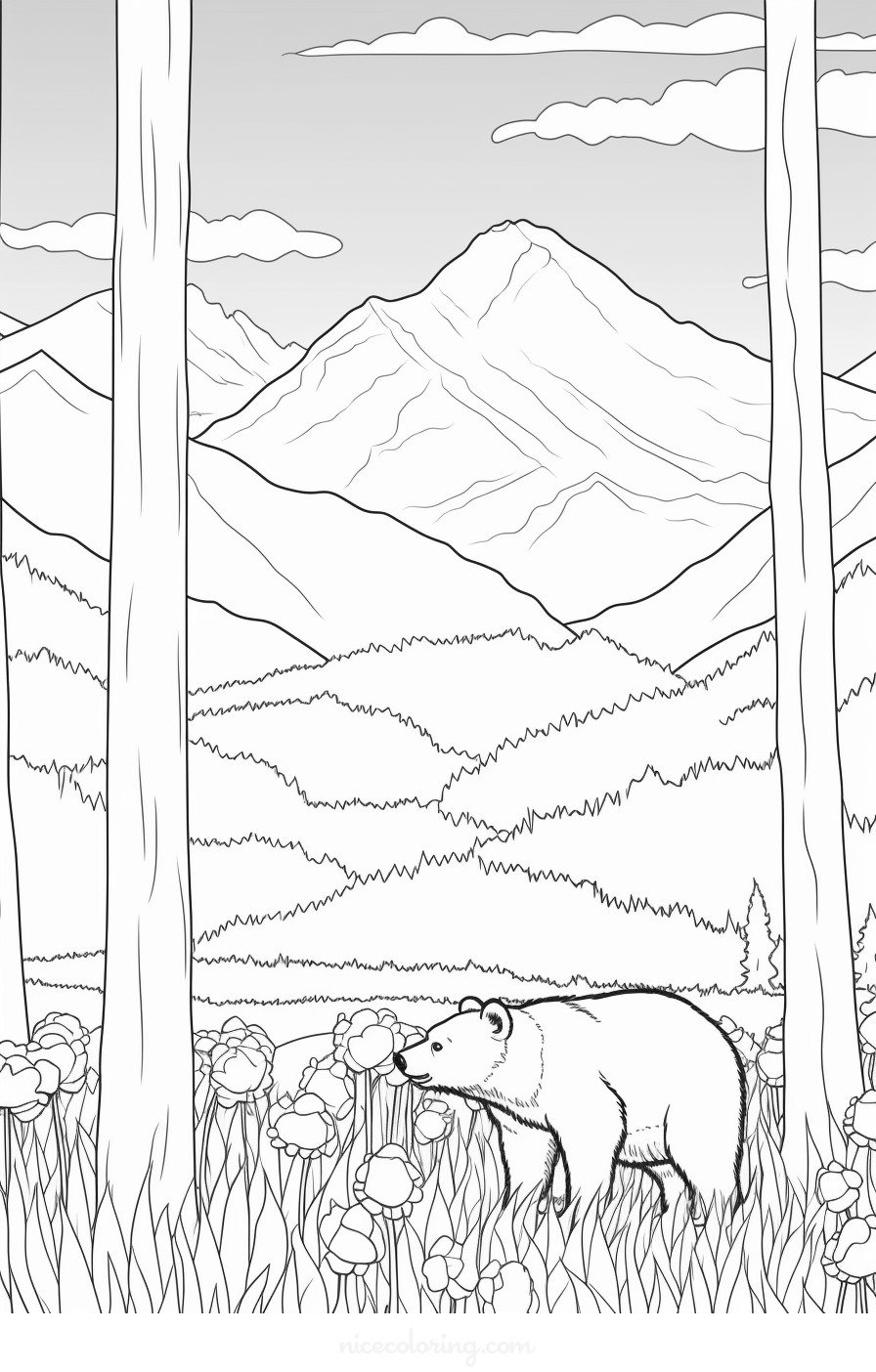Bear in a forest scene coloring