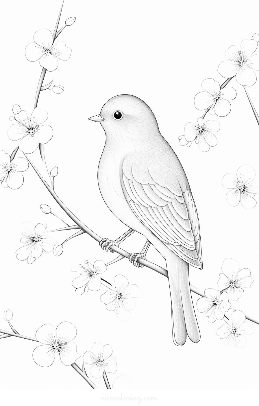 bird on a branch ready to be colored