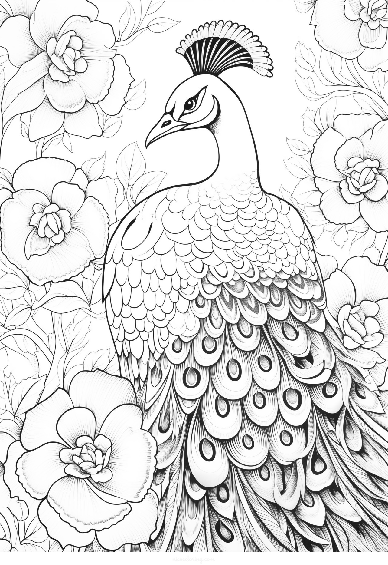 A detailed bird perched on a branch ready to be colored