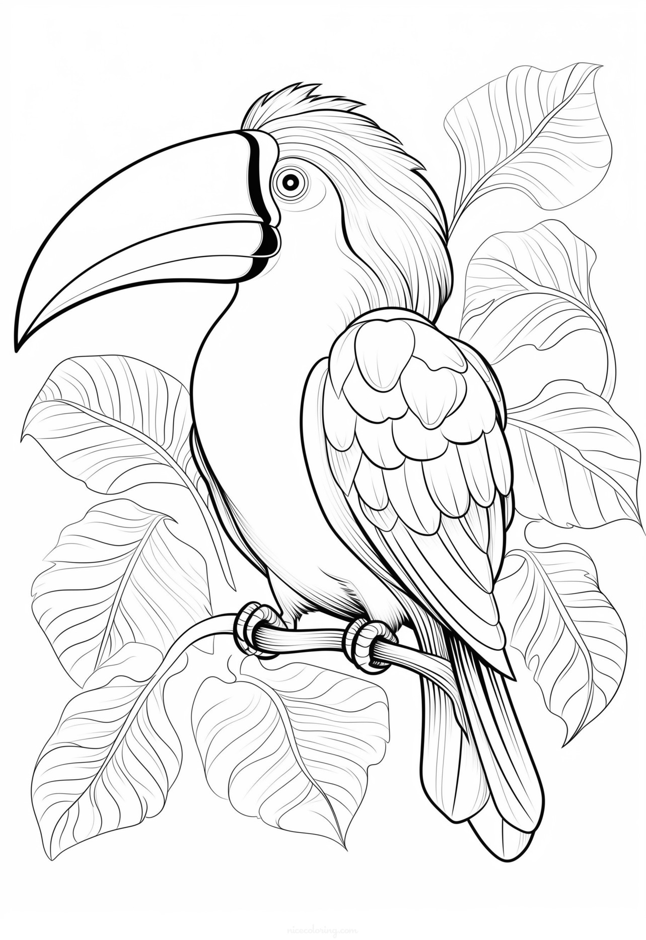A variety of birds perched on branches in a nature scene coloring.