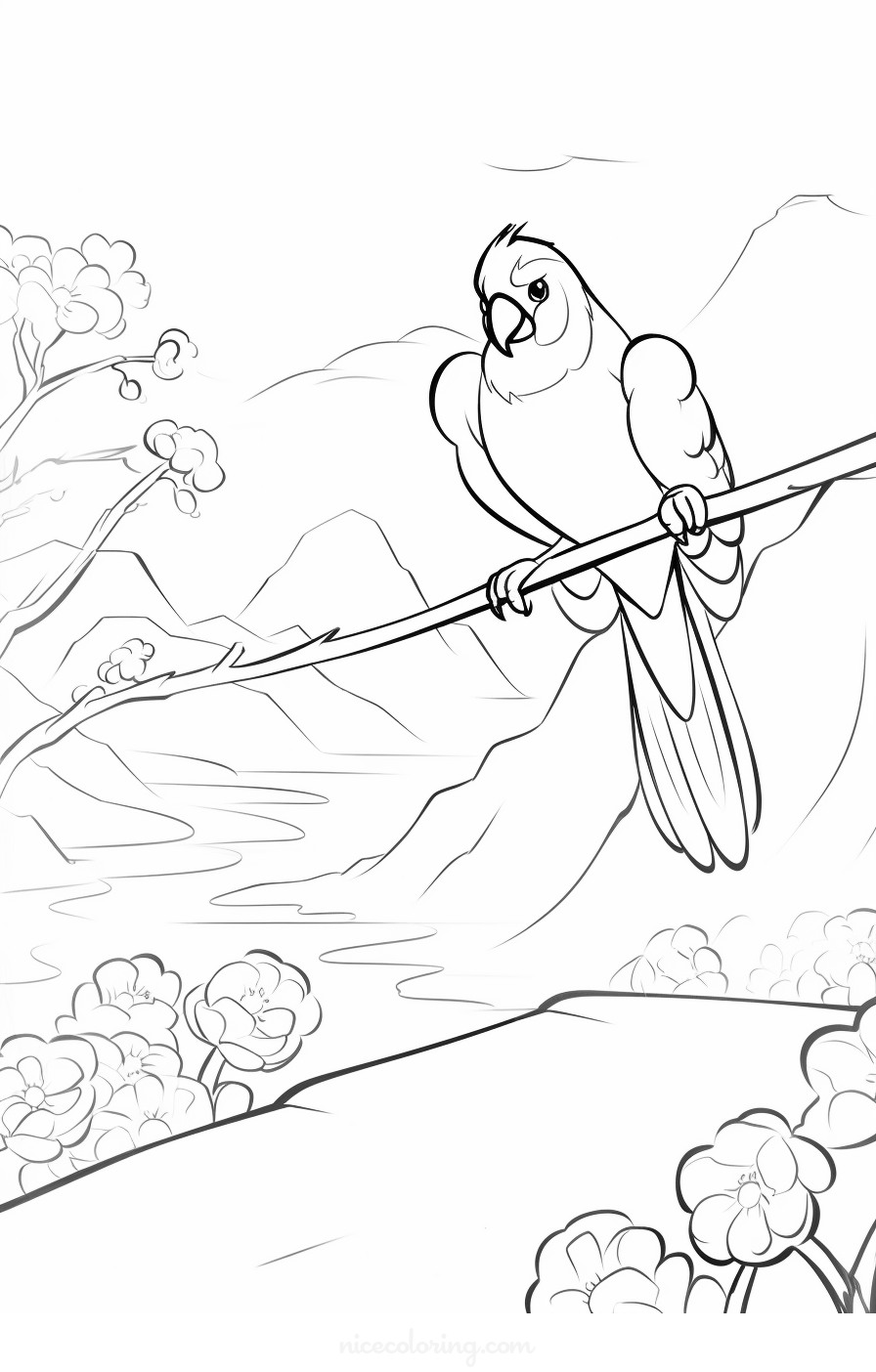 Birds resting on tree branches coloring page