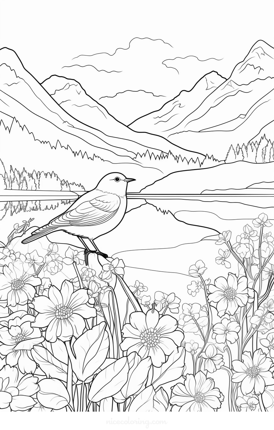 A scene of various birds in a forest setting for coloring