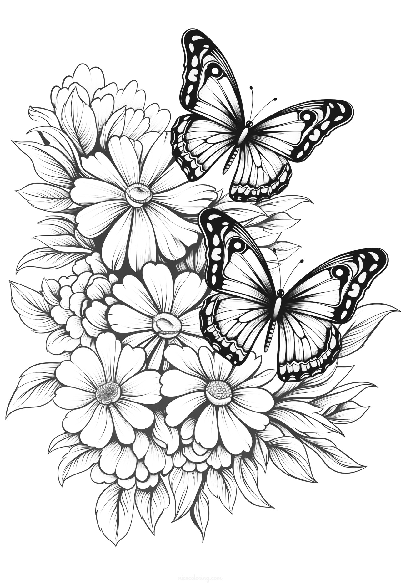 A detailed butterfly coloring page with intricate patterns