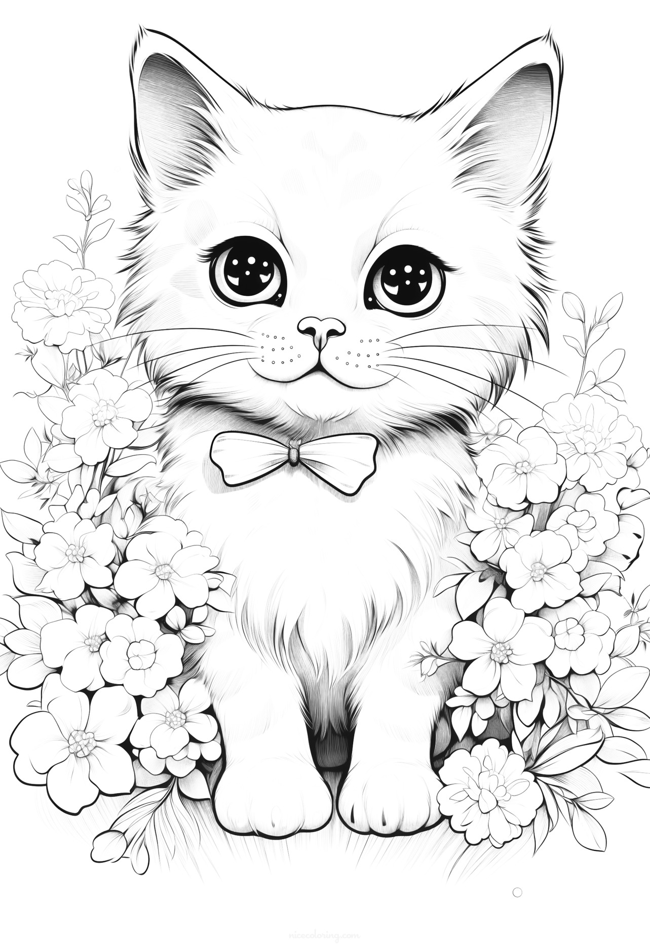 Cute cat playing with a ball of yarn coloring page