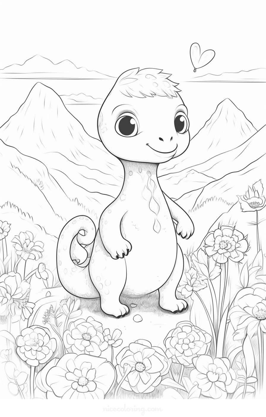 A dinosaur in a prehistoric landscape coloring