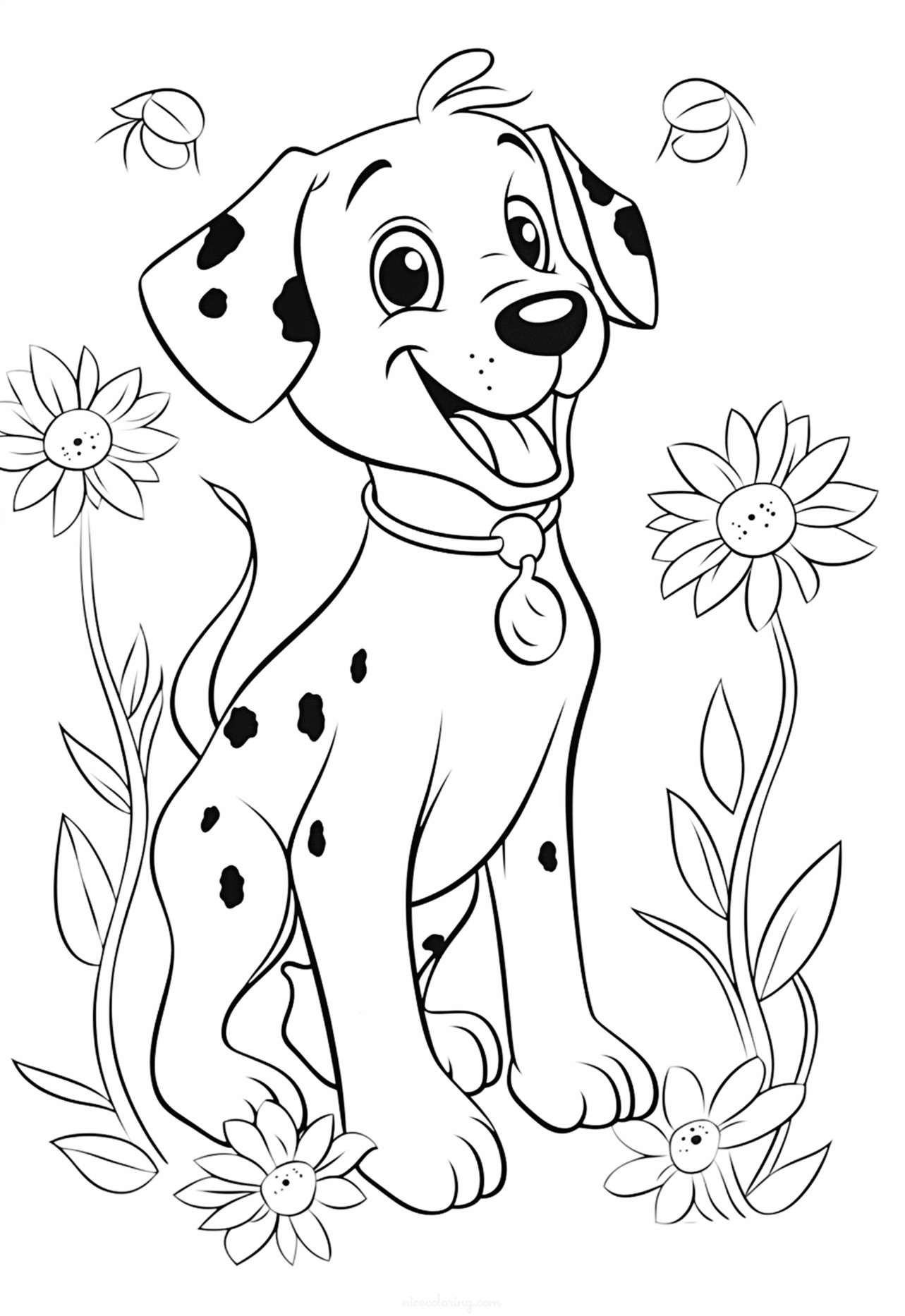 Dog playing with a ball coloring page