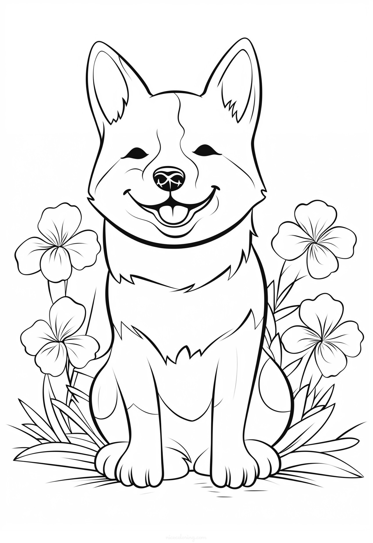 A happy dog playing with a ball coloring page