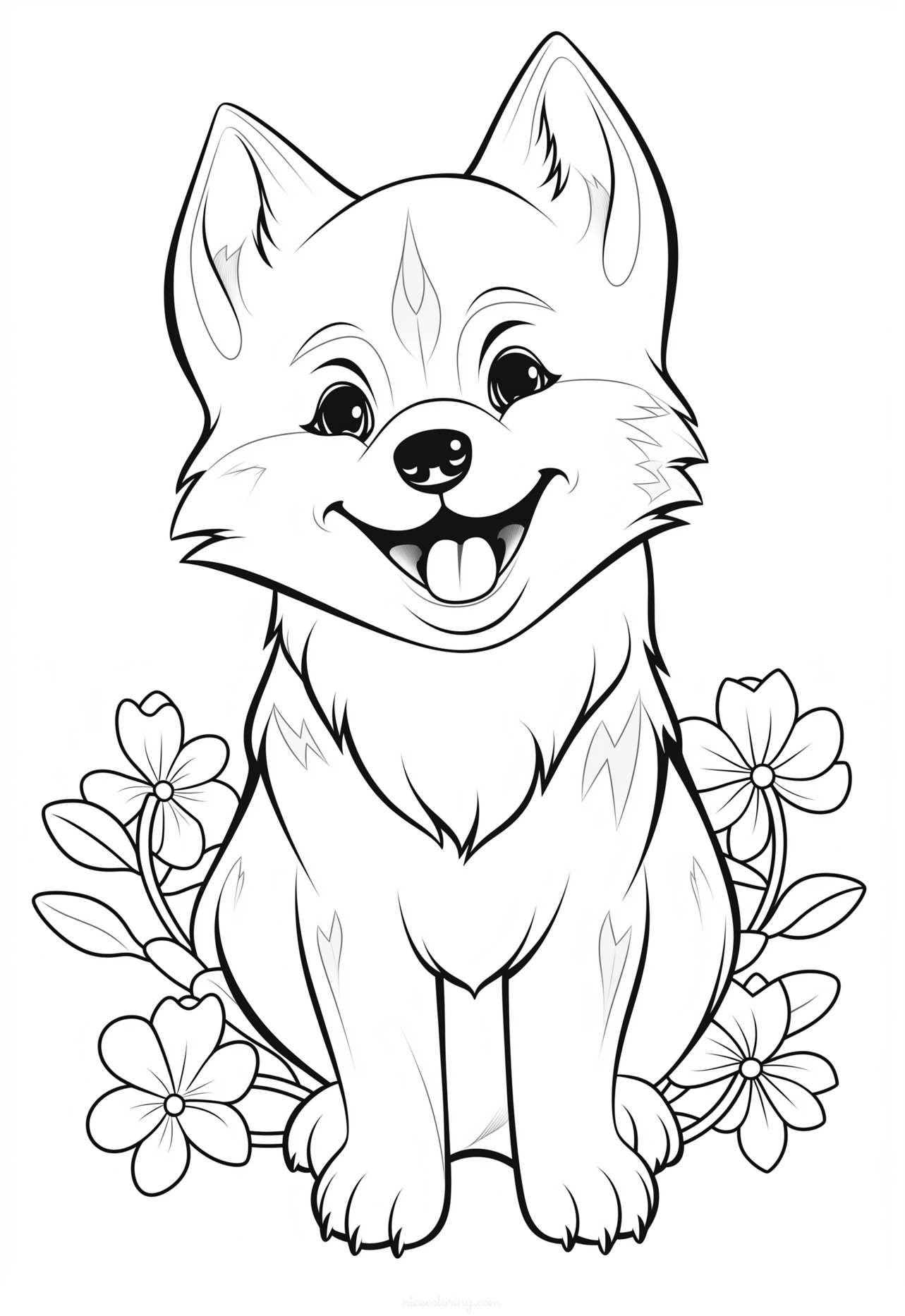 Playful puppy with a ball coloring page
