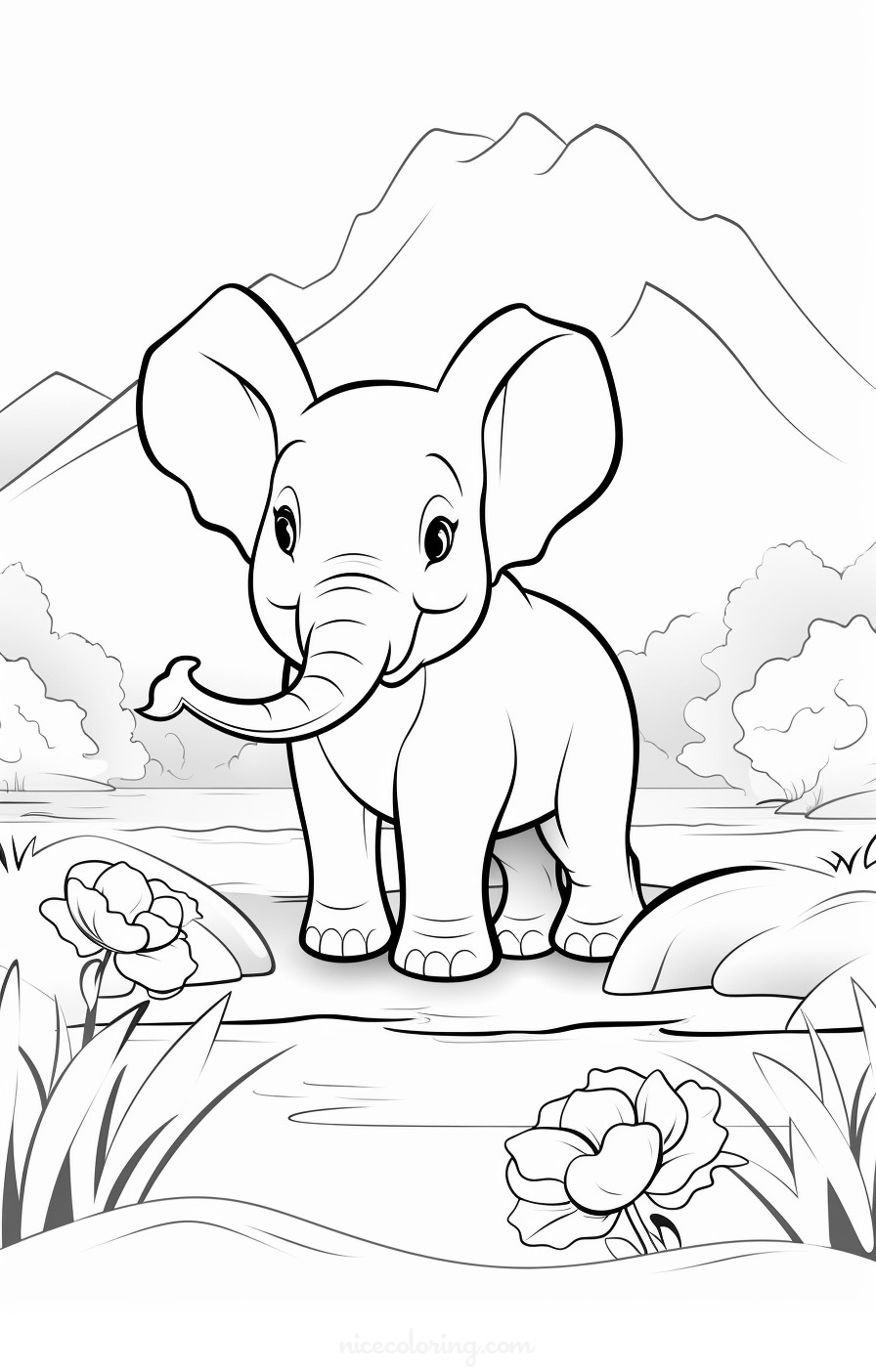 Elephant family playing coloring page