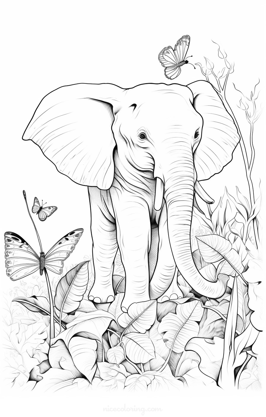 Playful elephant in jungle coloring page