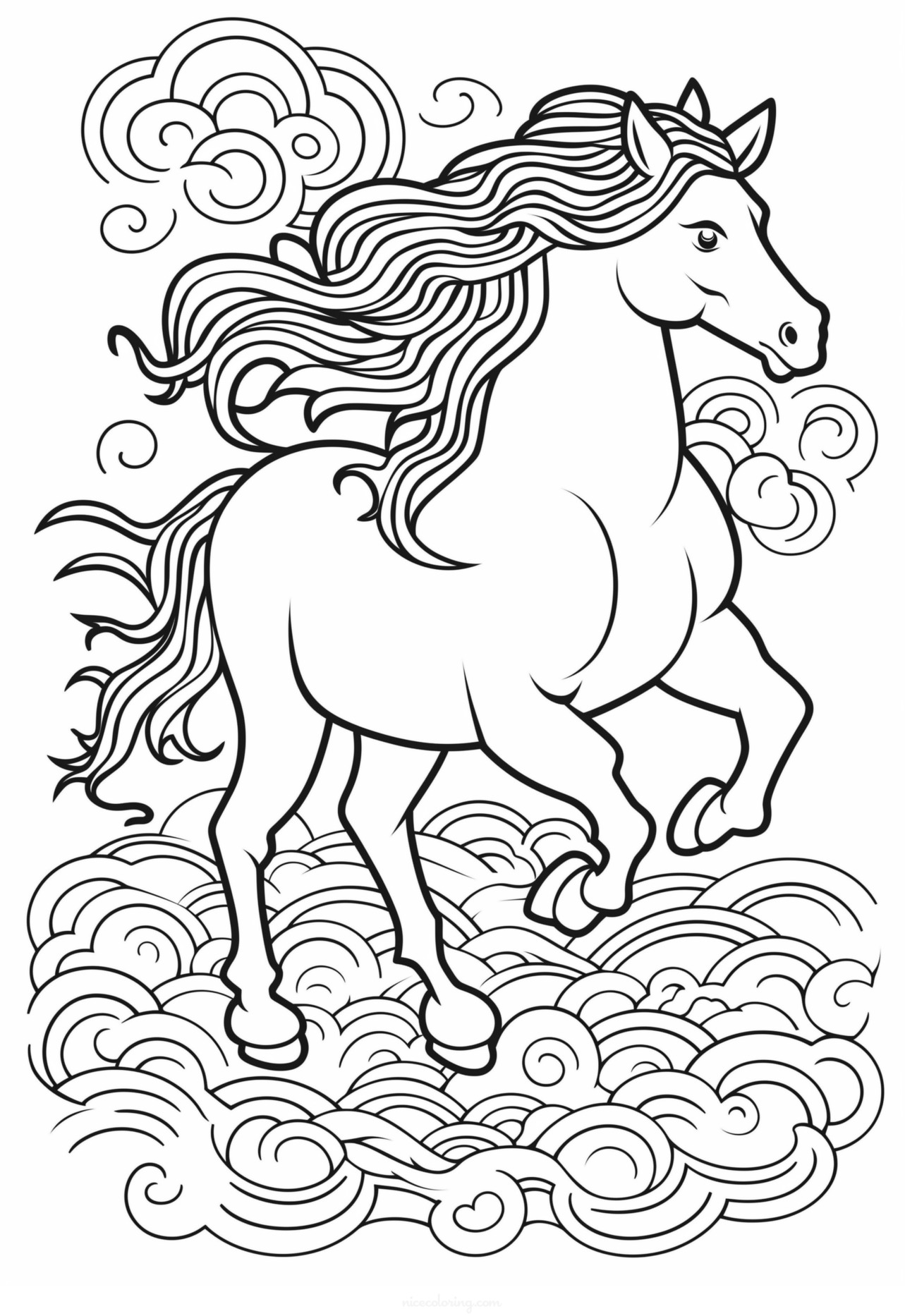 Horse standing in a field coloring page