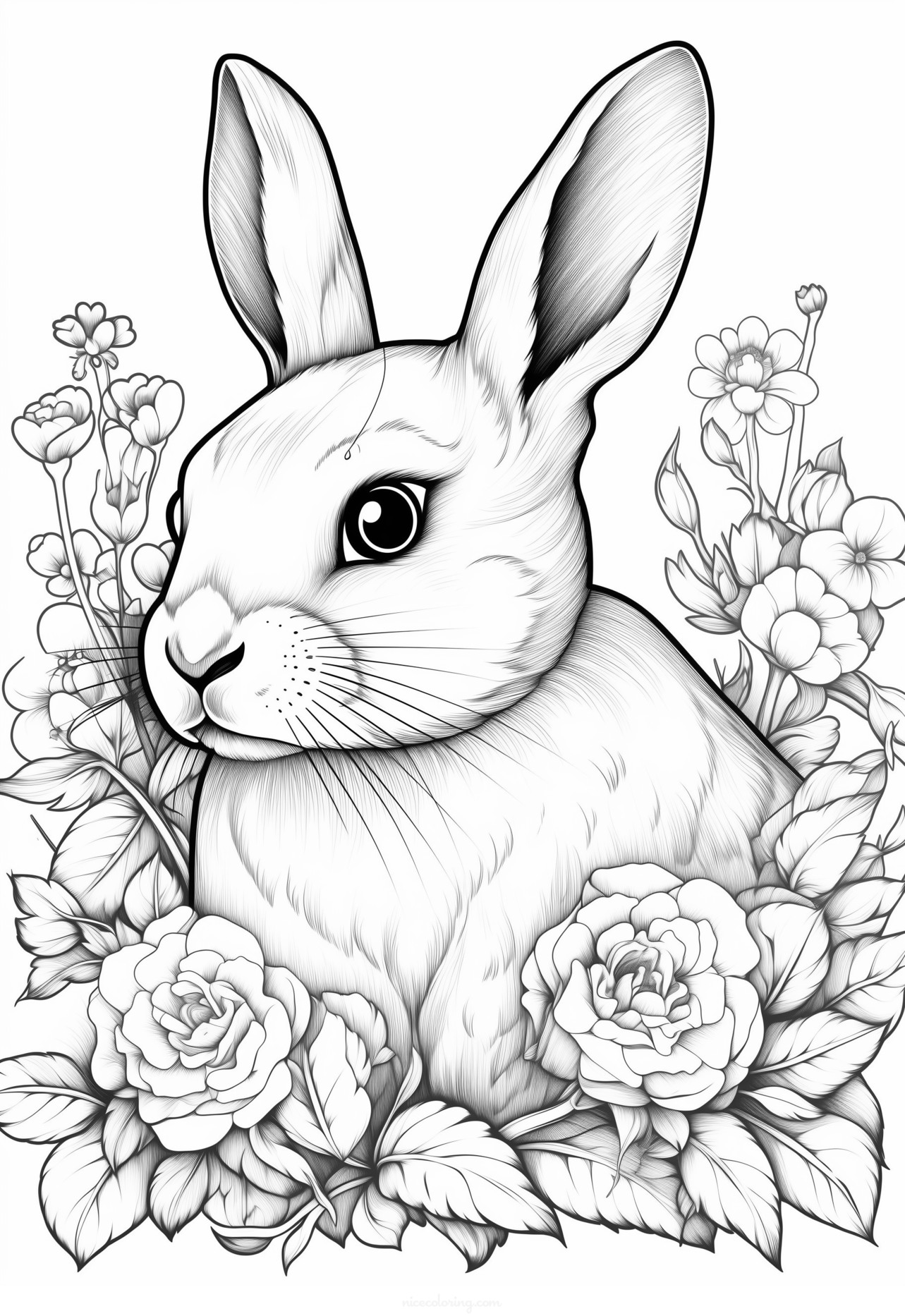 Rabbit sitting in the grass coloring page