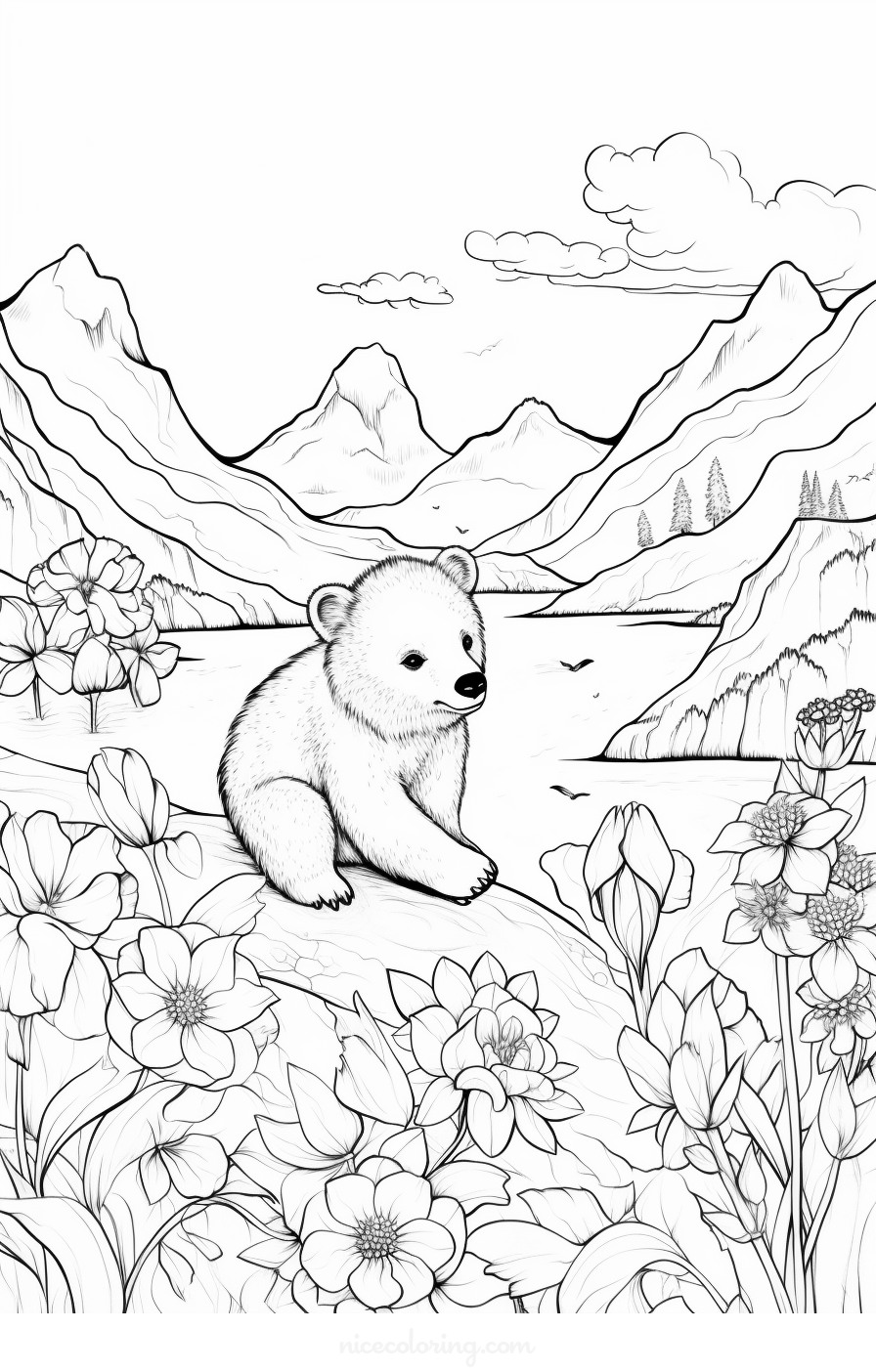 Page de coloriage de la famille d'ours dans la forêt