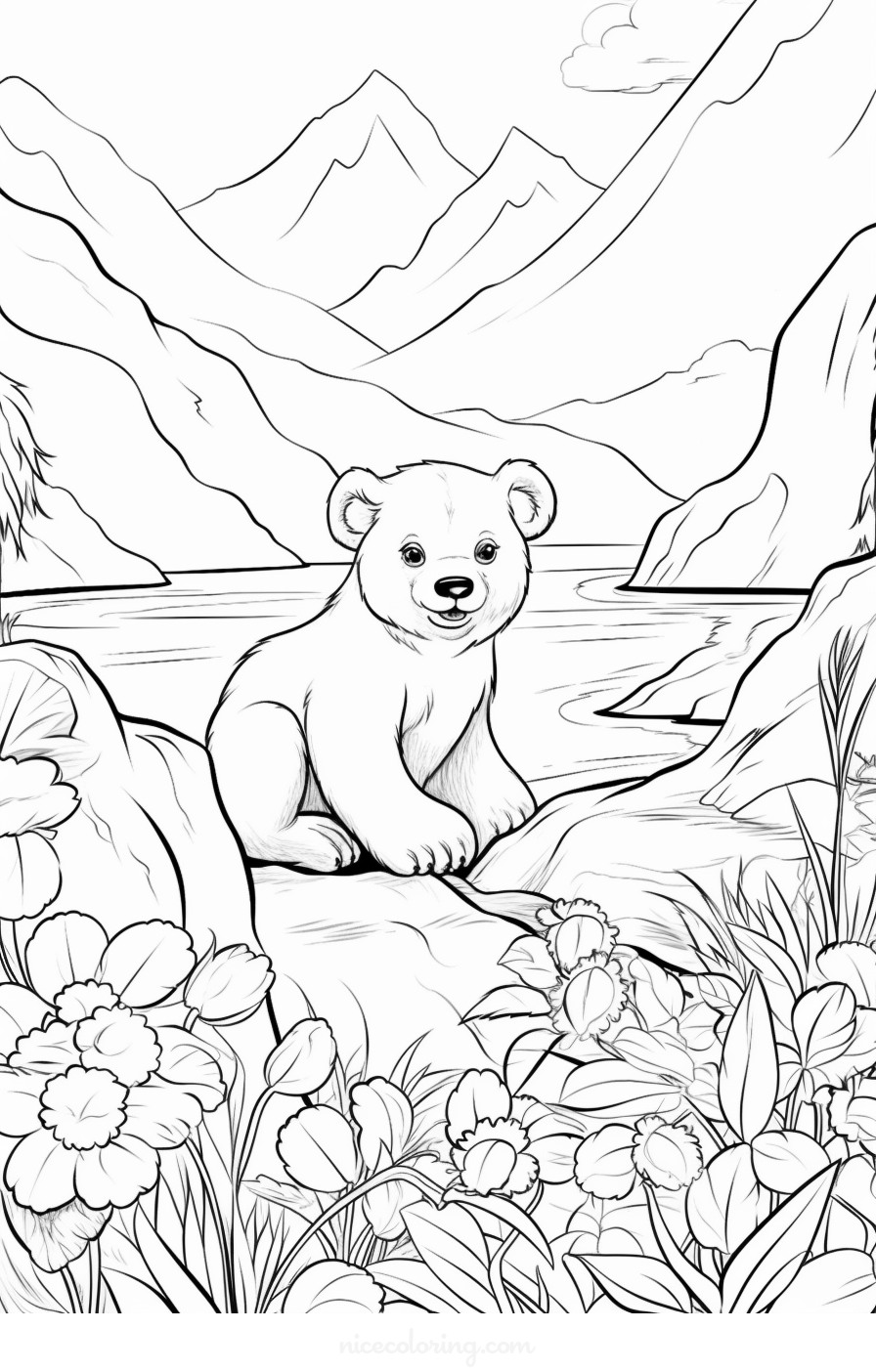 Página de colorir da família de ursos na floresta