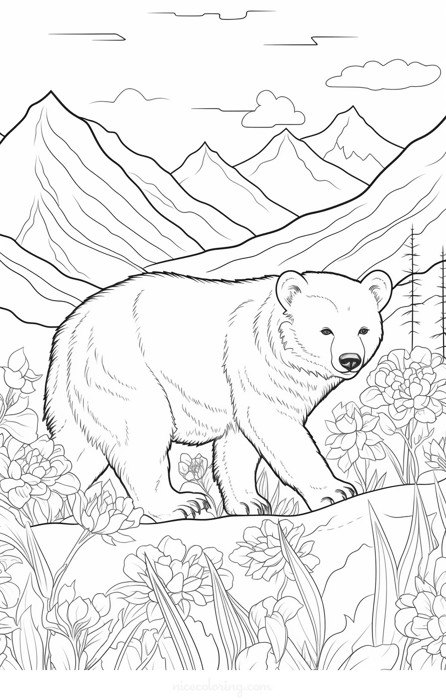 Página de colorear de oso jugando con animales del bosque