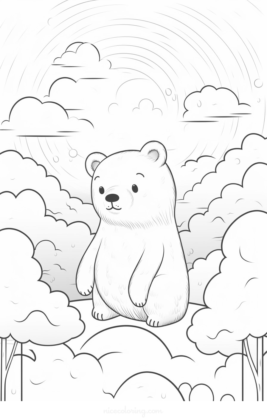 Page de coloriage d'un ours joueur dans la forêt