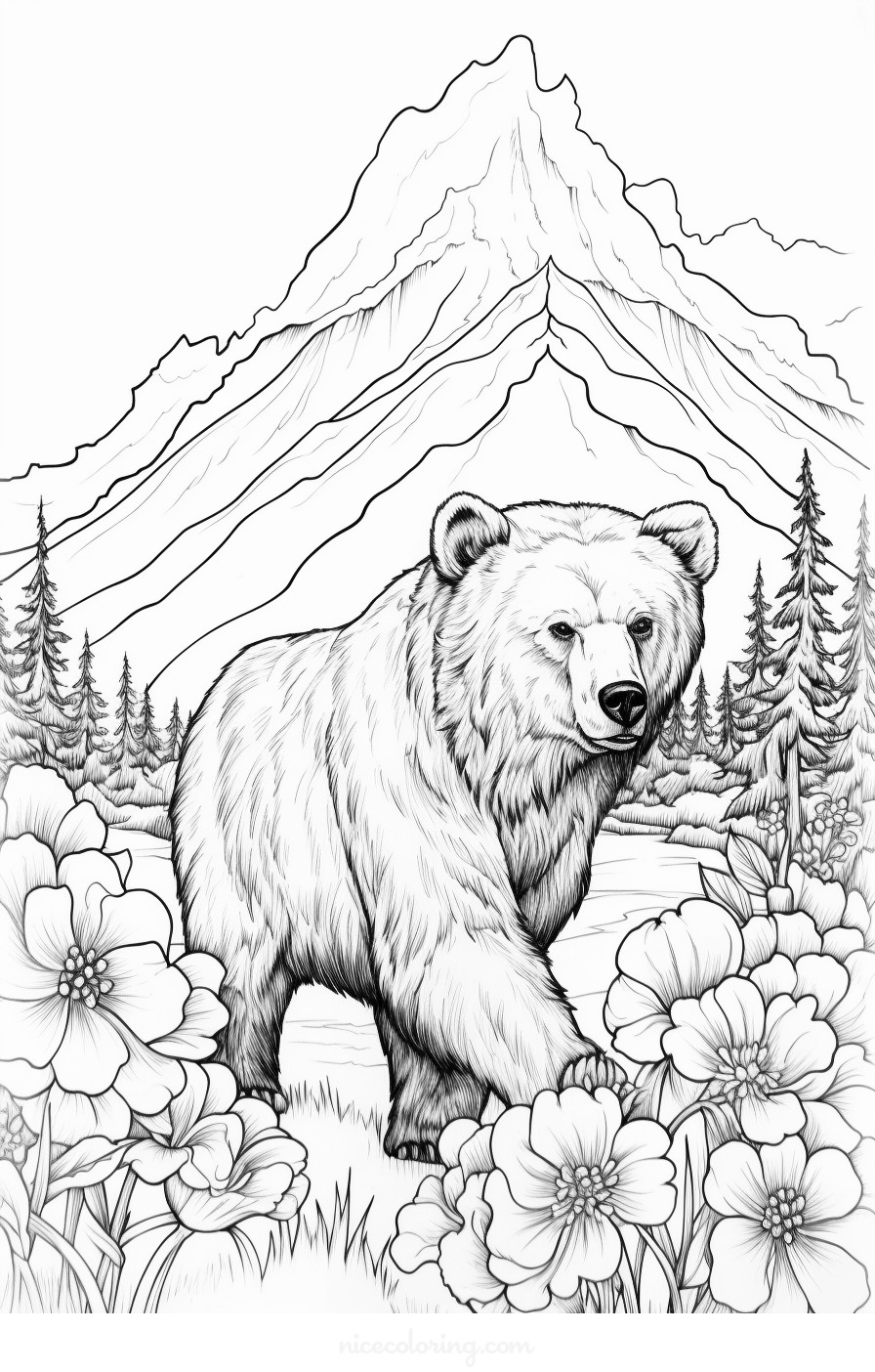 Famille d'ours dans la forêt à colorier