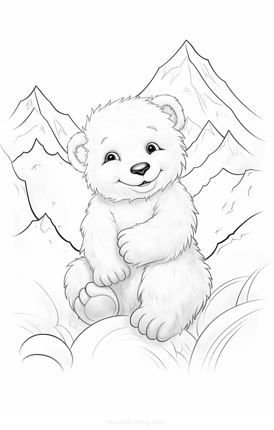 Página de colorir de uma família de ursos na floresta