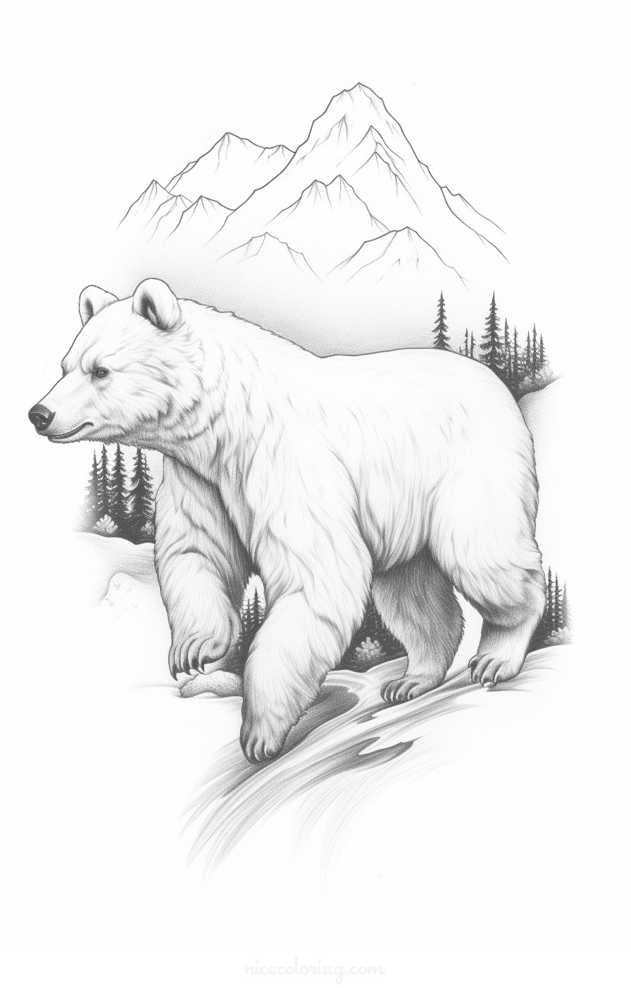 Page de coloriage de la famille ours se promenant dans la forêt
