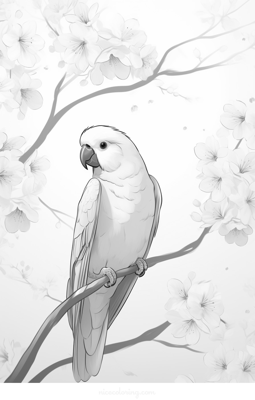Una página para colorear de un pájaro sereno posado en una rama