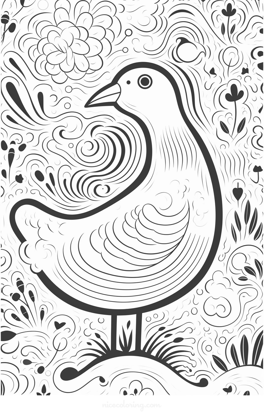 página de colorir de um pássaro em cena tropical