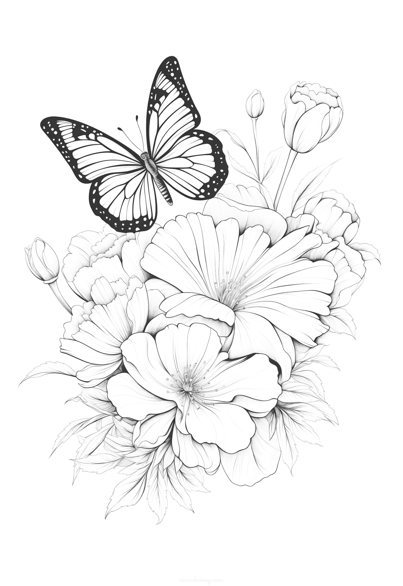 Gambar taman kupu-kupu untuk diwarnai