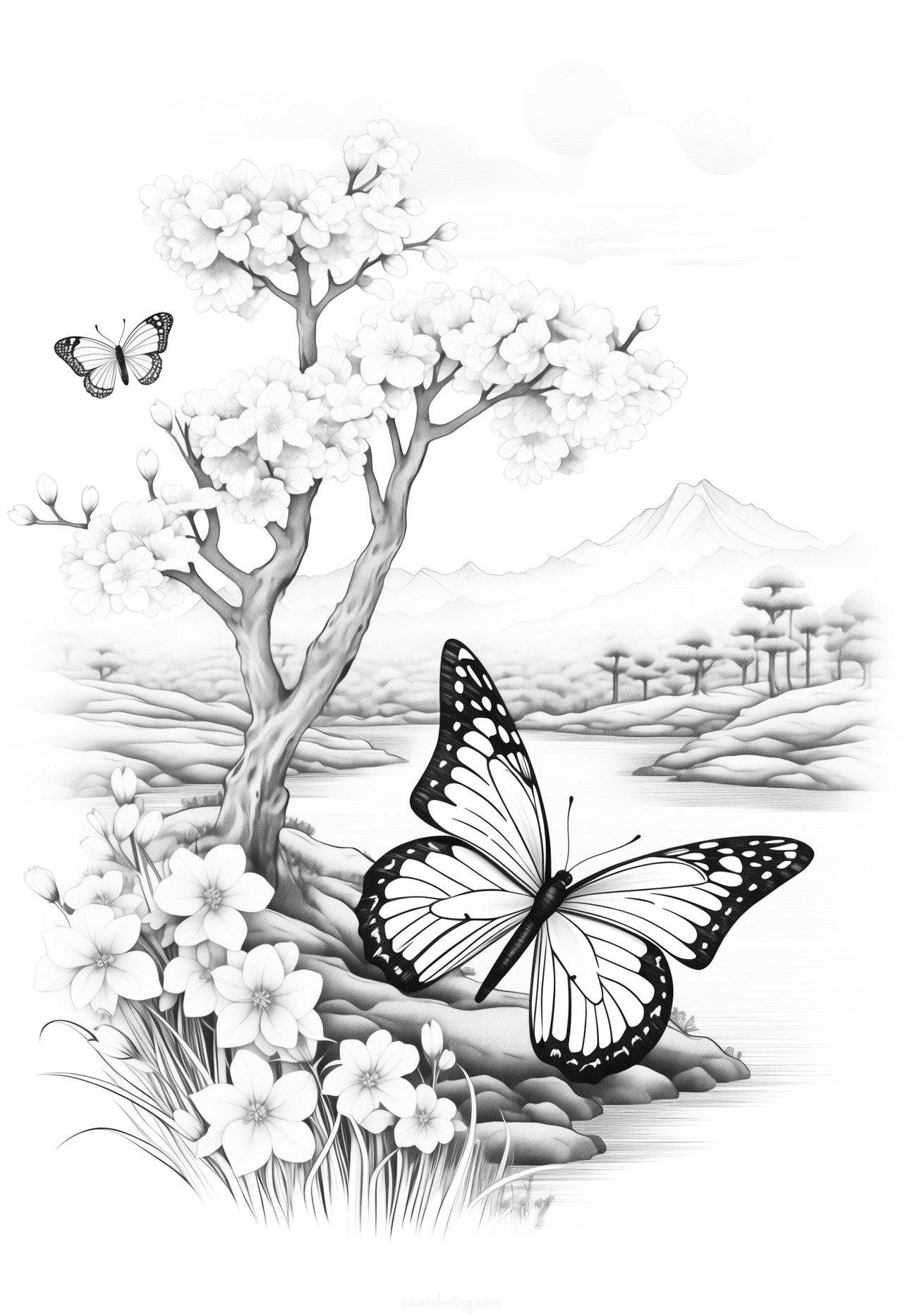 Kupu-kupu dengan pola rumit gambar mewarnai