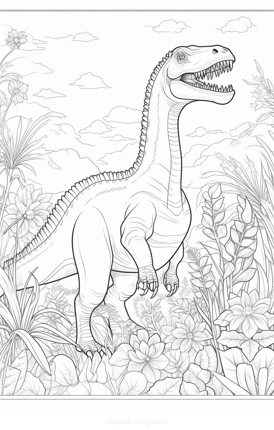 Página de colorir cena de dinossauros