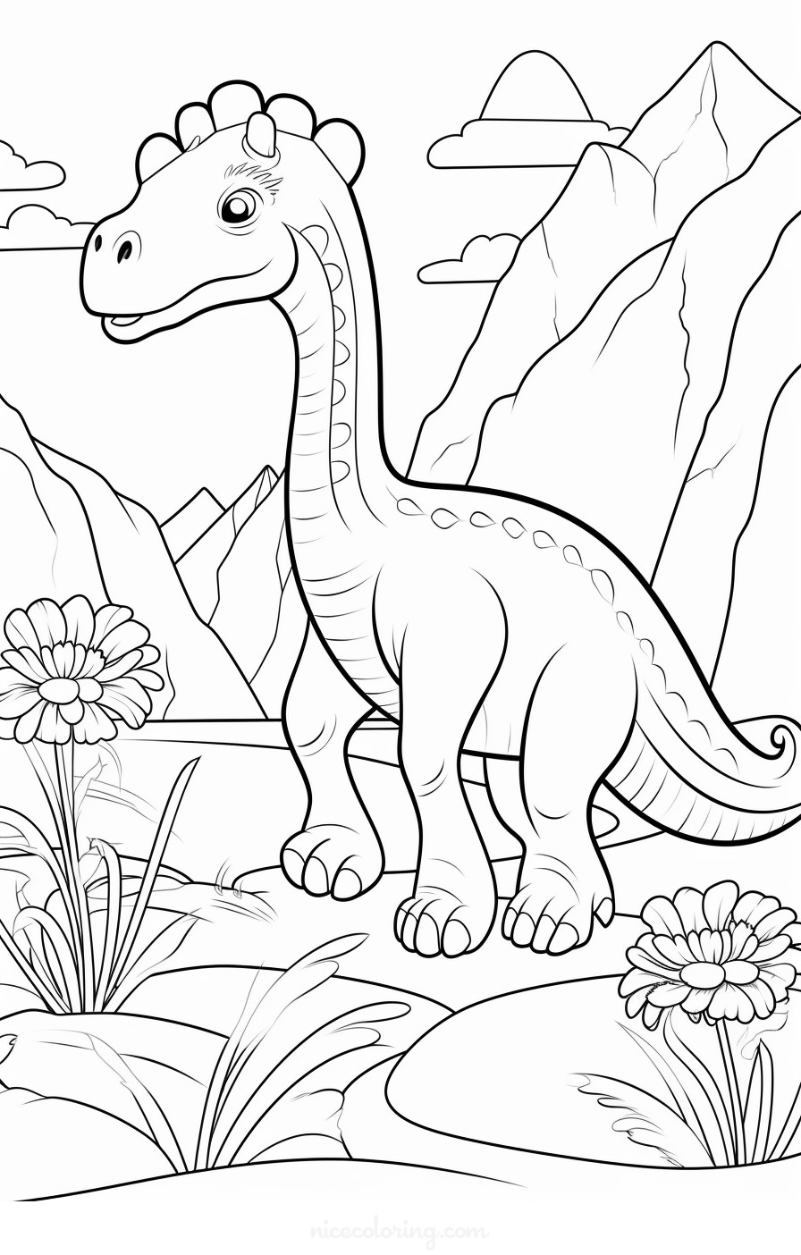 प्रागैतिहासिक परिदृश्य में T-rex और Triceratops का रंगने वाला दृश्य
