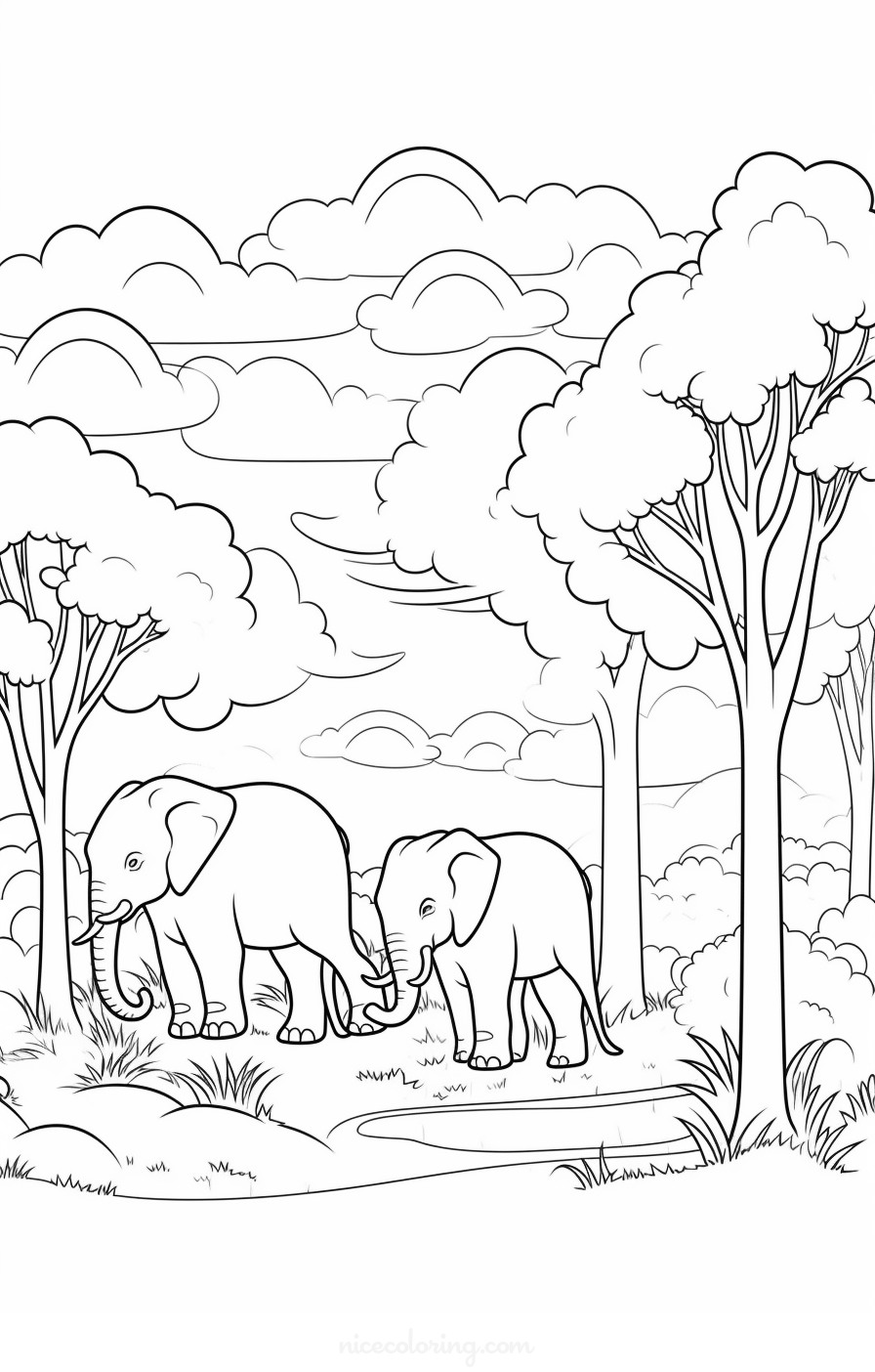 宁静环境中的大象家庭