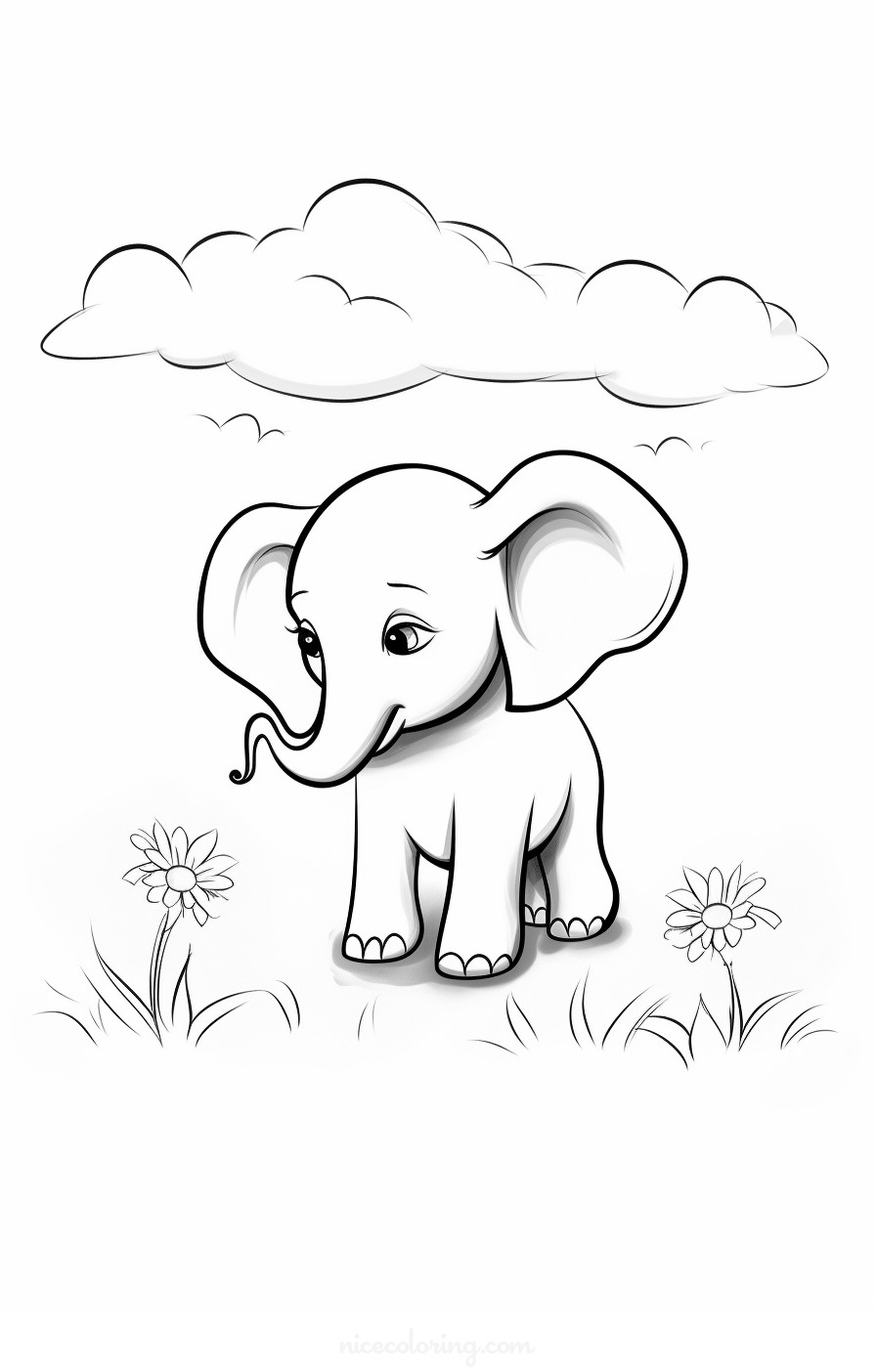 Página de colorear de un elefante en un bosque pacífico
