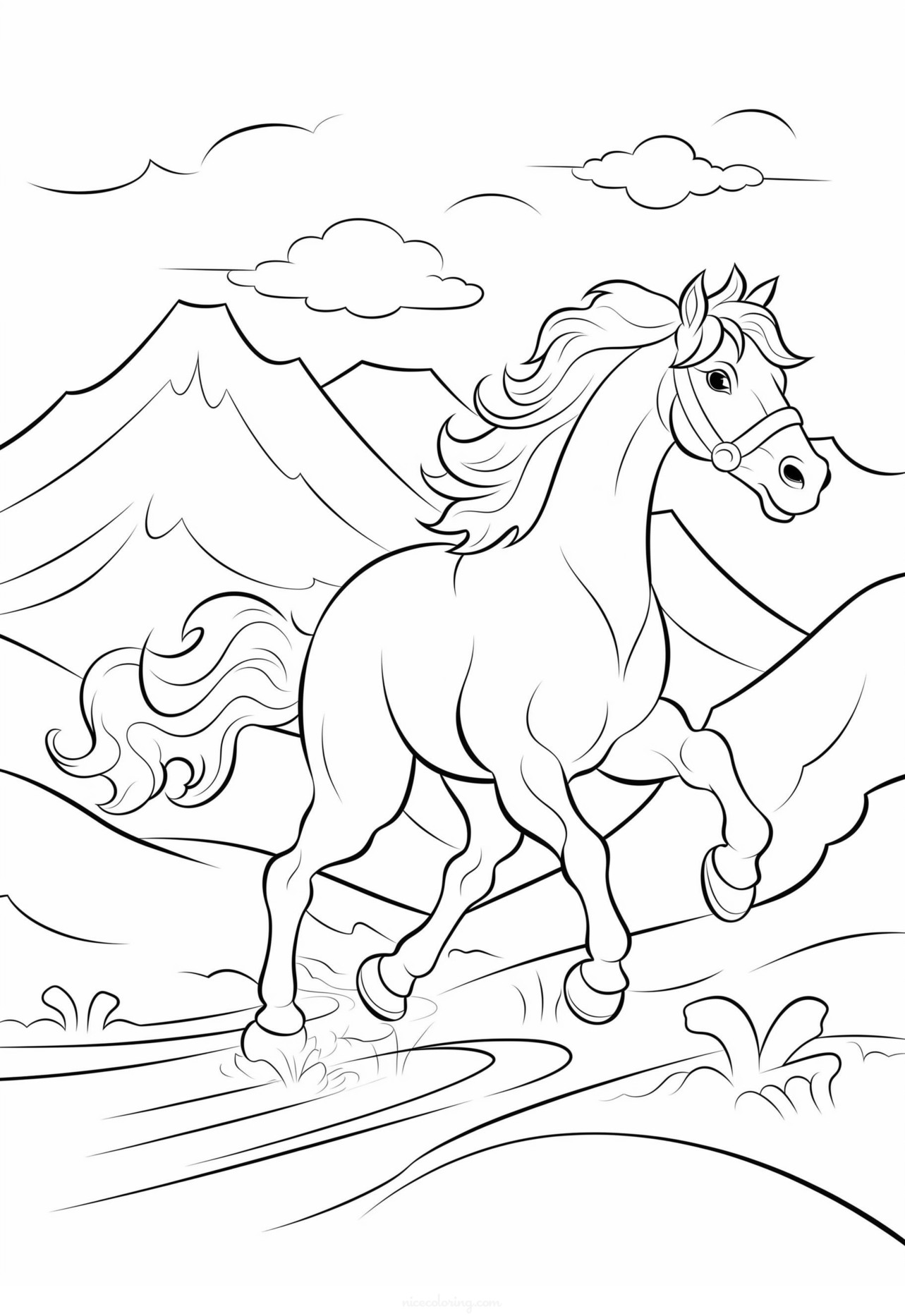 Paard grazend in de wei kleurplaat