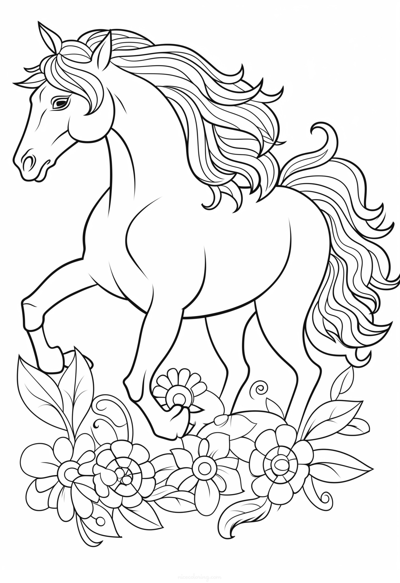 Раскраска изображения бегущей лошади