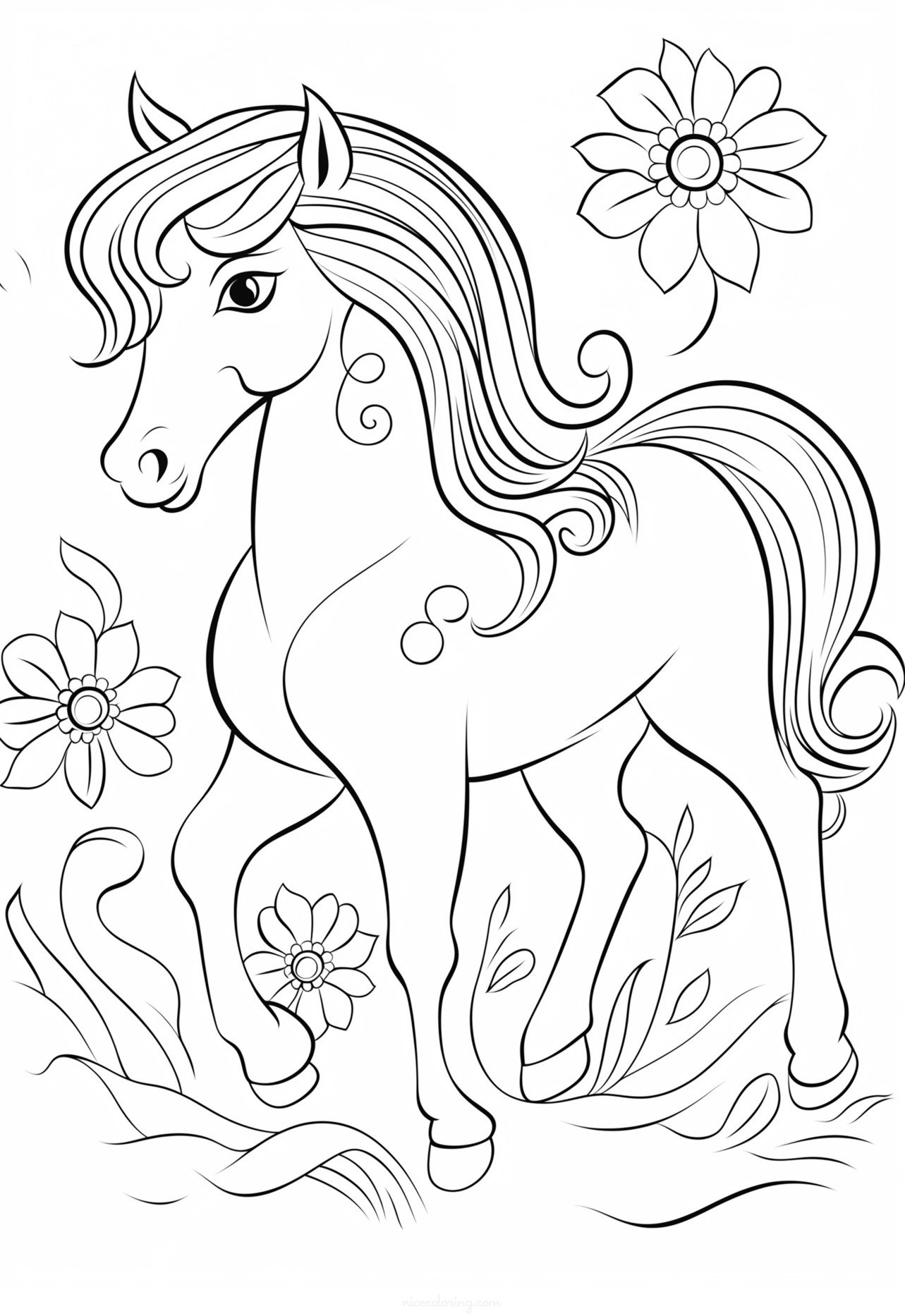 ngựa oai hùng với bờm bay phấp phới để tô màu