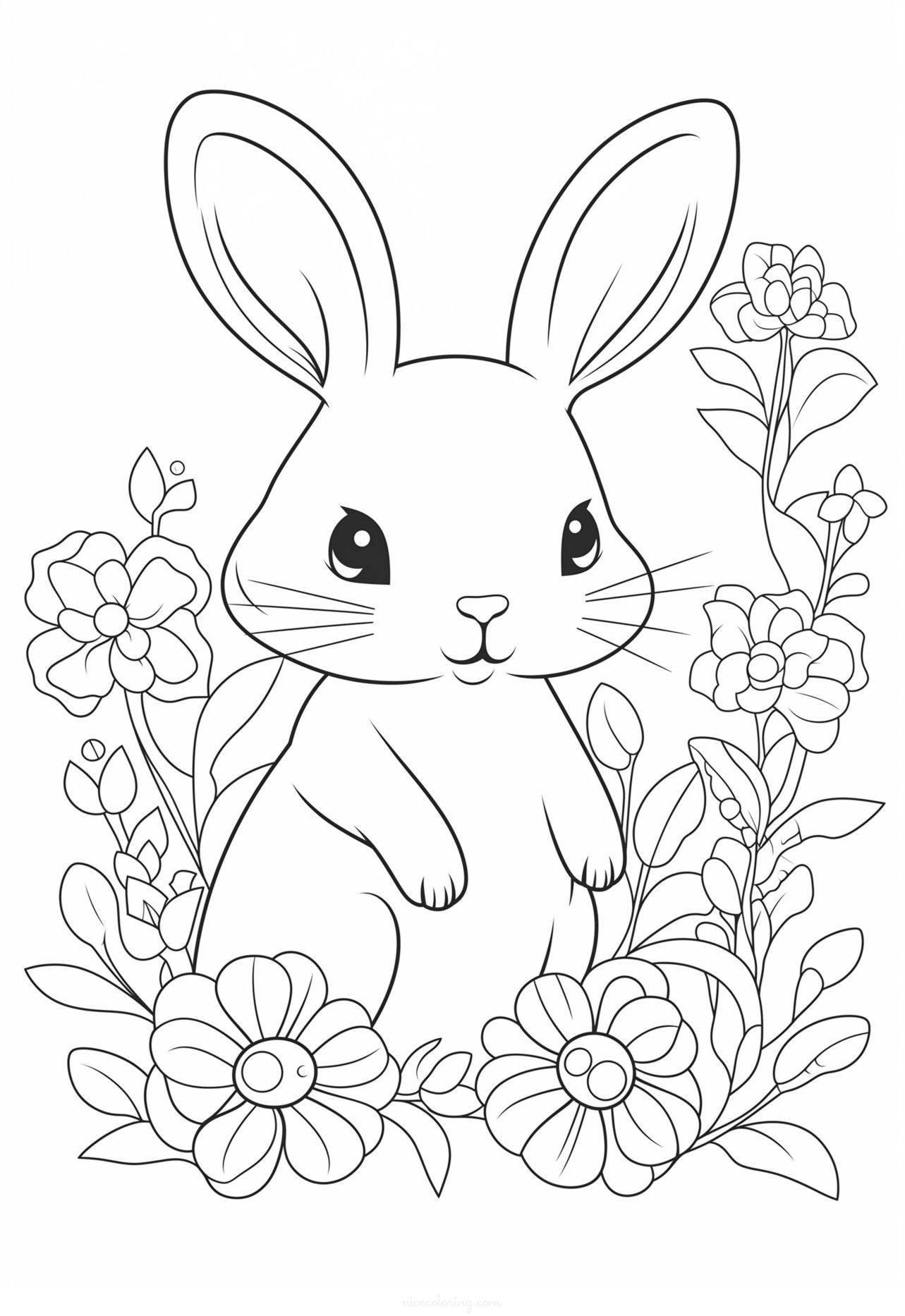 تلوين أرنب لطيف مع الزهور