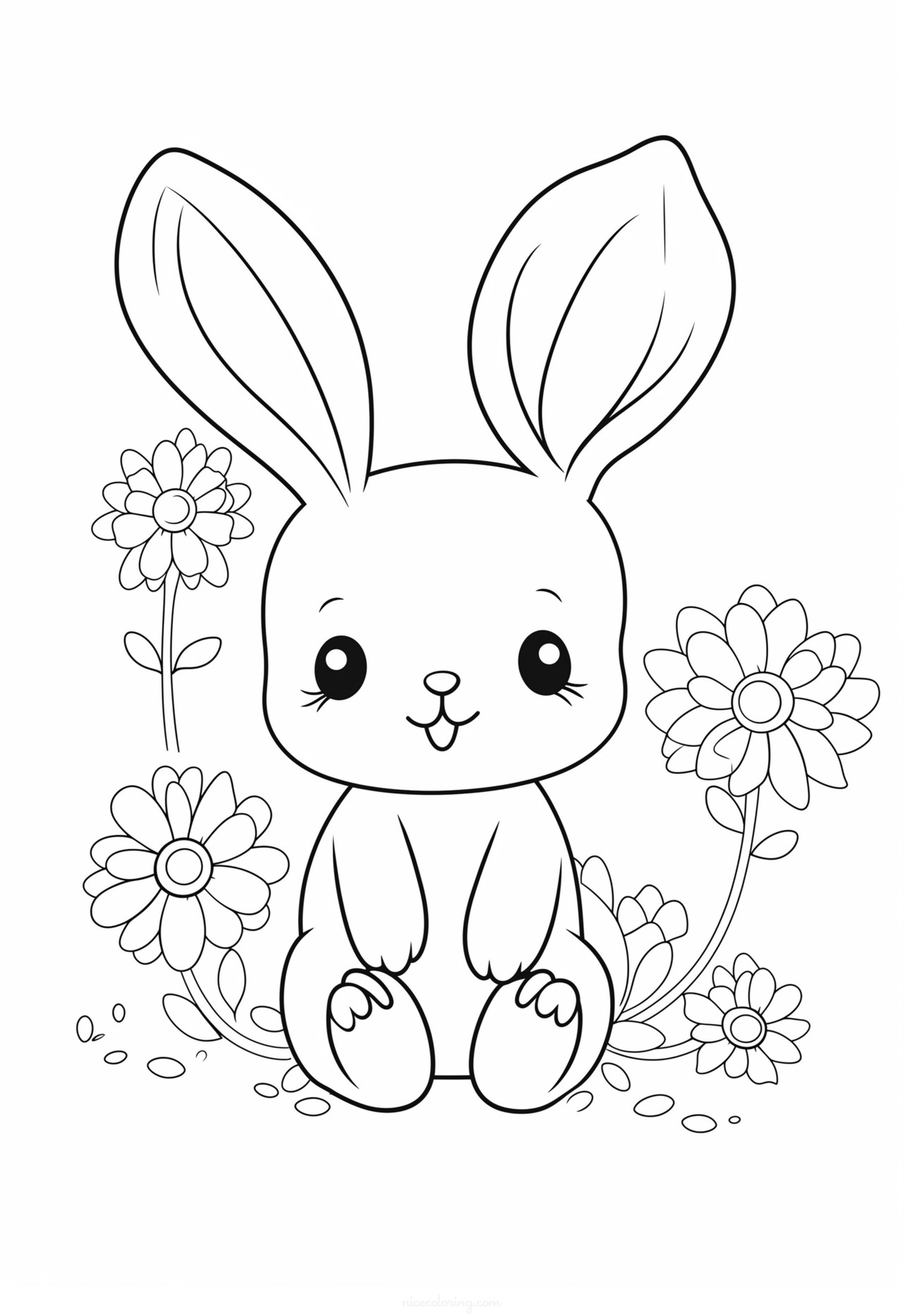 thỏ đang ngồi giữa vườn hoa