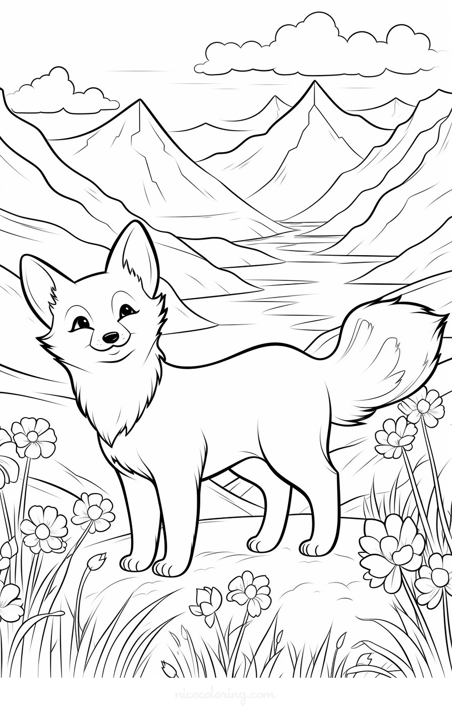 Page de coloriage du loup dans la nature